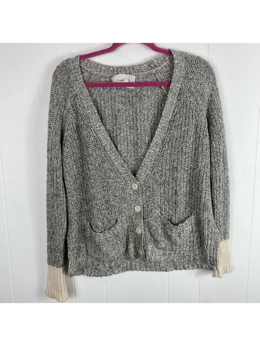 BROCHU WALKER Gray Button Ribbed Knit Classic Cardigan Size M Neutral